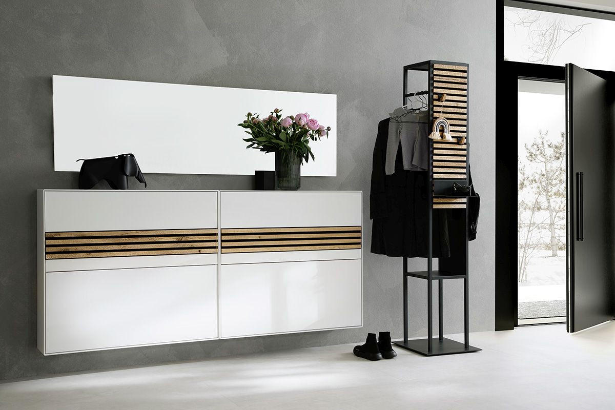 GARDEROBE 4-teilig  in 256/186/42 cm  - Eichefarben/Anthrazit, Design, Glas/Holz (256/186/42cm) - Schöner Wohnen