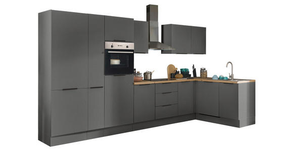 ECKKÜCHE 370/175 cm in Graphitfarben - Schwarz/Graphitfarben, Basics, Holzwerkstoff/Metall (370/175cm) - Xora