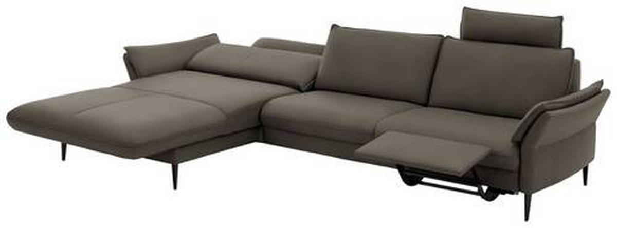 ECKSOFA in Echtleder Graubraun  - Graubraun/Schwarz, Design, Leder/Metall (172/334cm) - Valdera