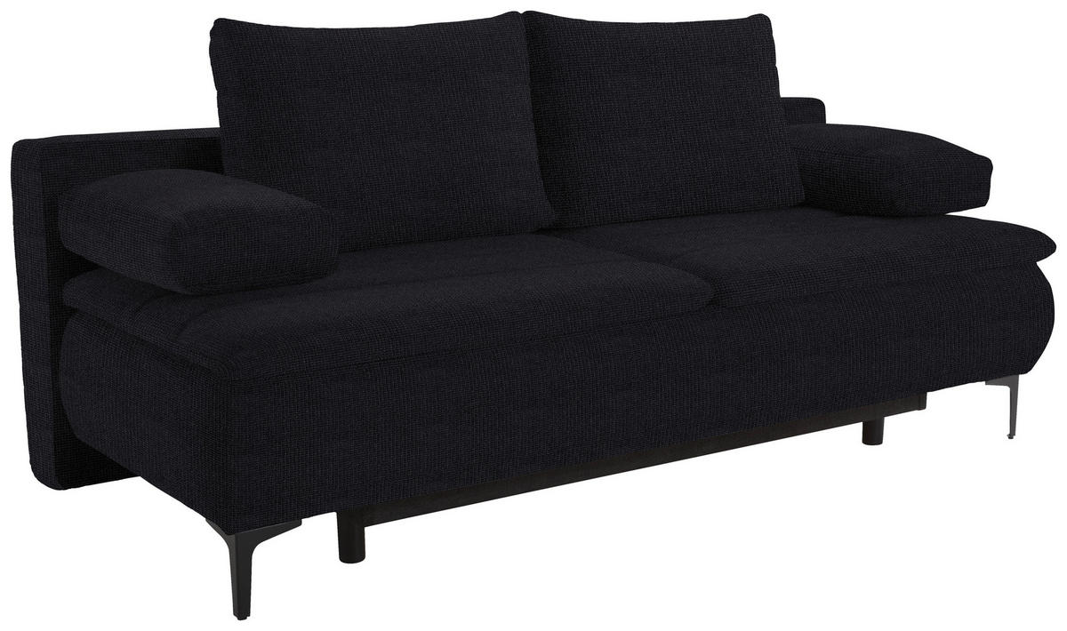 BOXSPRINGSOFA in Flachgewebe Schwarz  - Schwarz, KONVENTIONELL, Textil/Metall (204/93/100cm) - Novel