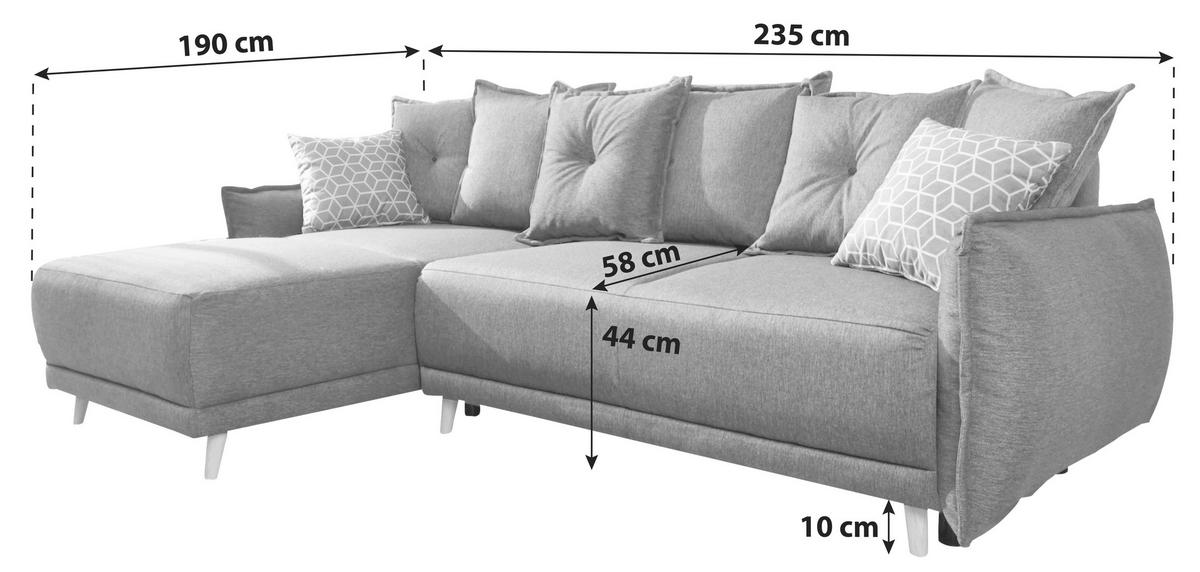 ROZKLADACIA ROHOVÁ POHOVKA, textil, svetlohnedá - svetlohnedá/hnedá, Basics, drevo/textil (190/235cm) - MID.YOU