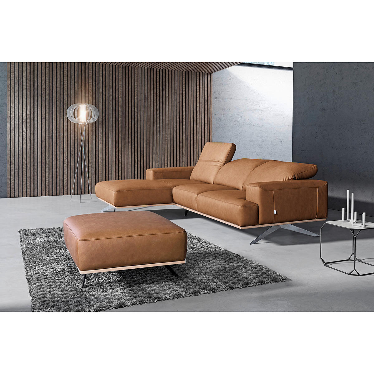 ECKSOFA  in Echtleder Cognac  187/295 cm  - Chromfarben/Cognac, Design, Leder/Metall (187/295cm) - Livetastic