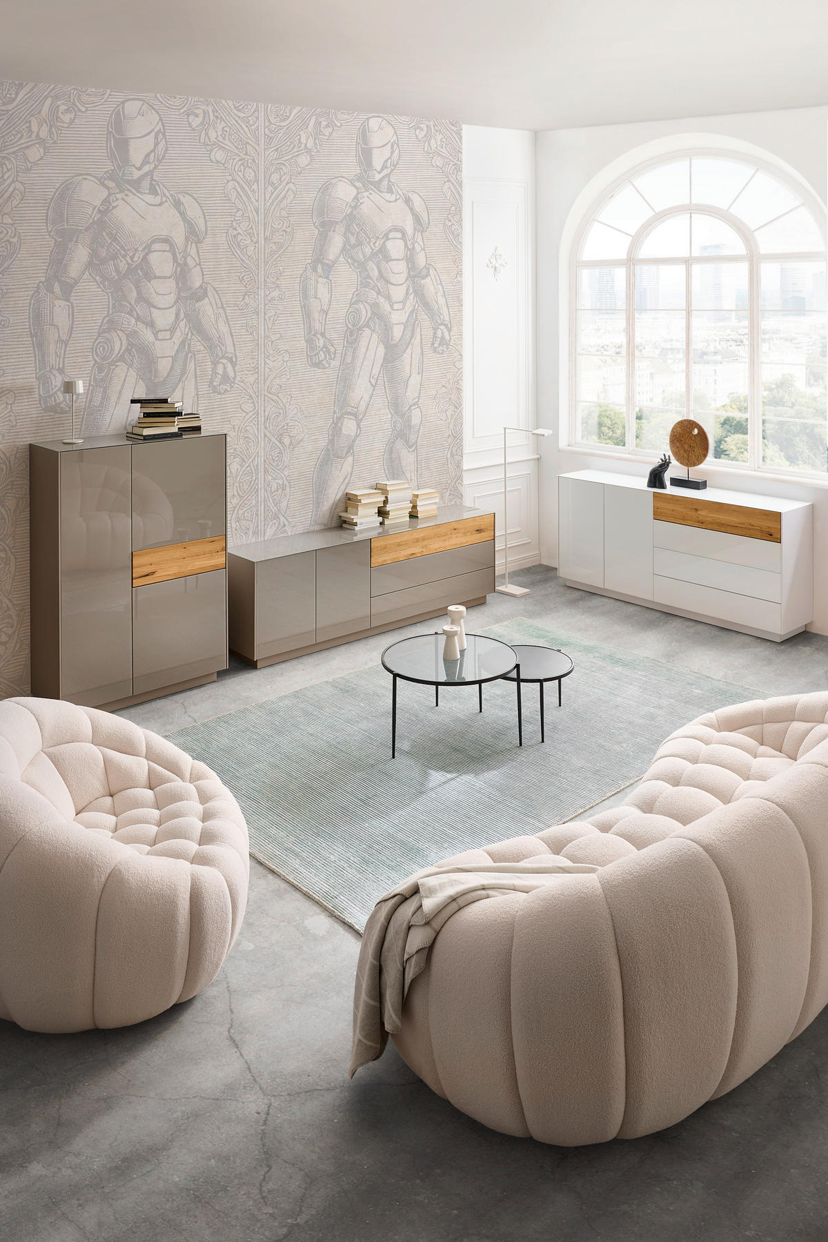 TV-SZEKRÉNY 207/69/42 cm  - tölgyfa/taupe, Design, faalapú anyag/Üveg (207/69/42cm) - Novel