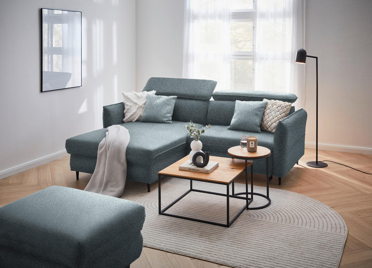 ECKSOFA in Flachgewebe Graublau  - Graublau/Schwarz, Design, Holz/Textil (185/232cm) - Stylife
