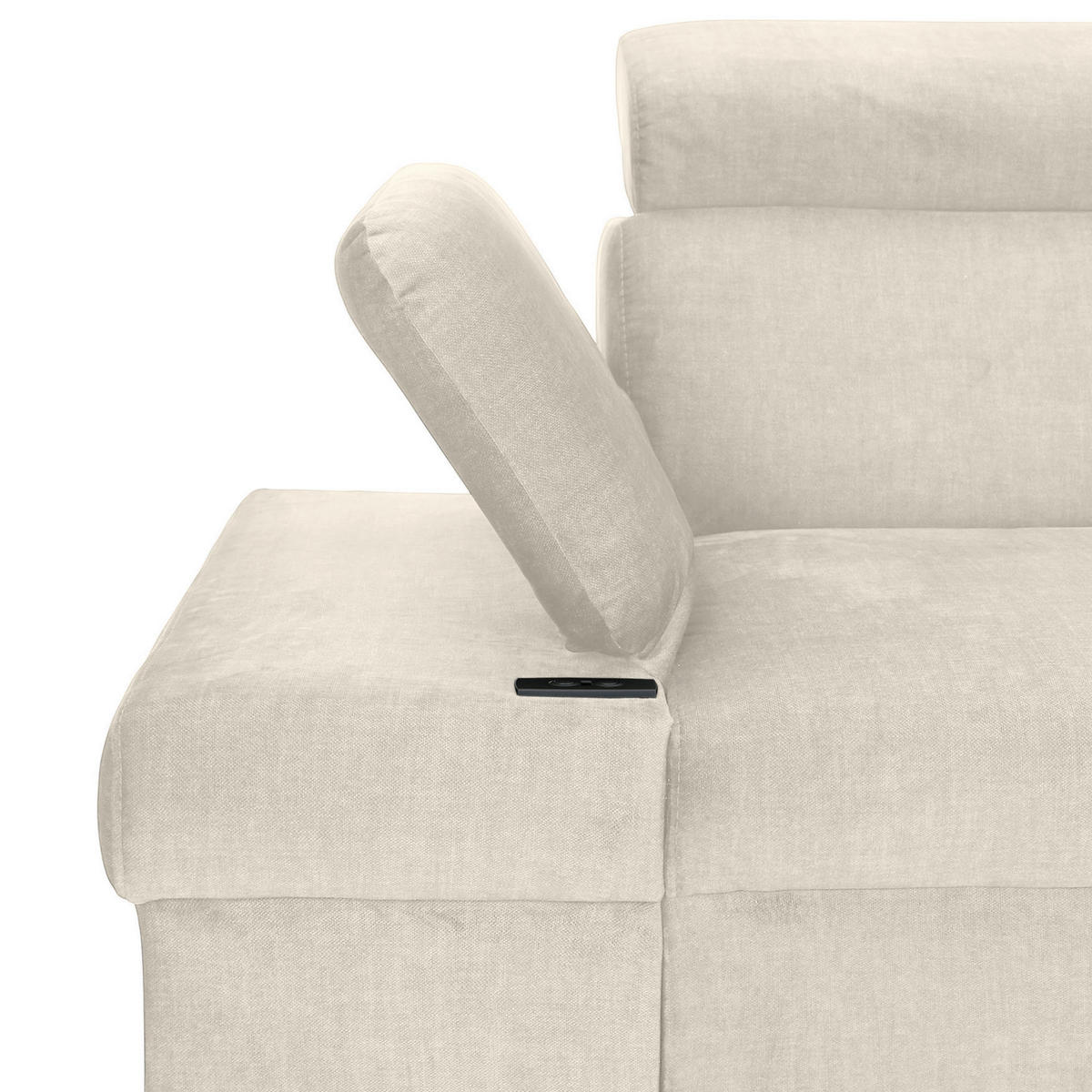 ECKSOFA Greige Flachgewebe Rücken echt, Kopfteilverstellung, Sitzvorzug  - Greige/Schwarz, MODERN, Textil/Metall (258/210cm) - Landscape
