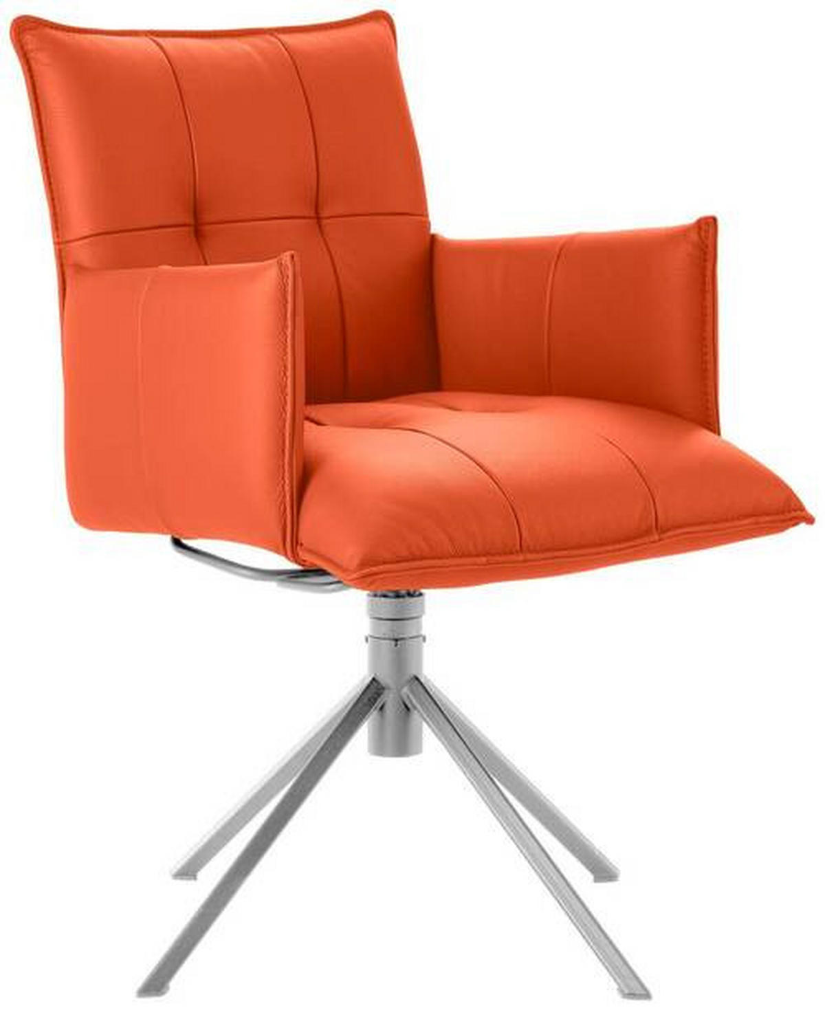 ARMLEHNSTUHL  in Echtleder pigmentiert  - Edelstahlfarben/Orange, Design, Leder/Metall (55/85/65cm) - Valnatura