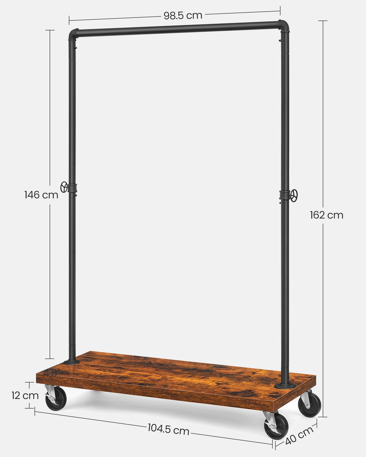 KLEIDERWAGEN in Braun, Schwarz 104.5/160/40 cm   - Schwarz/Braun, Trend, Holzwerkstoff/Metall (104.5/160/40cm) - MID.YOU