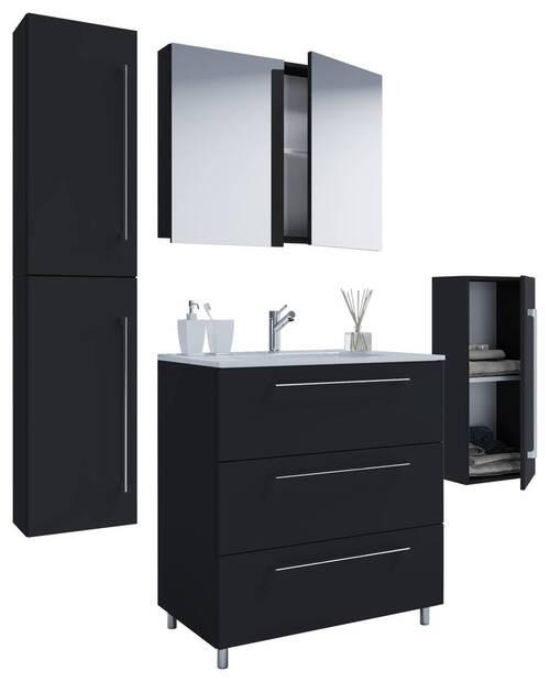 BADEZIMMER 5-teilig  in 146 cm  - Alufarben/Schwarz, MODERN, Keramik/Holzwerkstoff (146cm) - MID.YOU