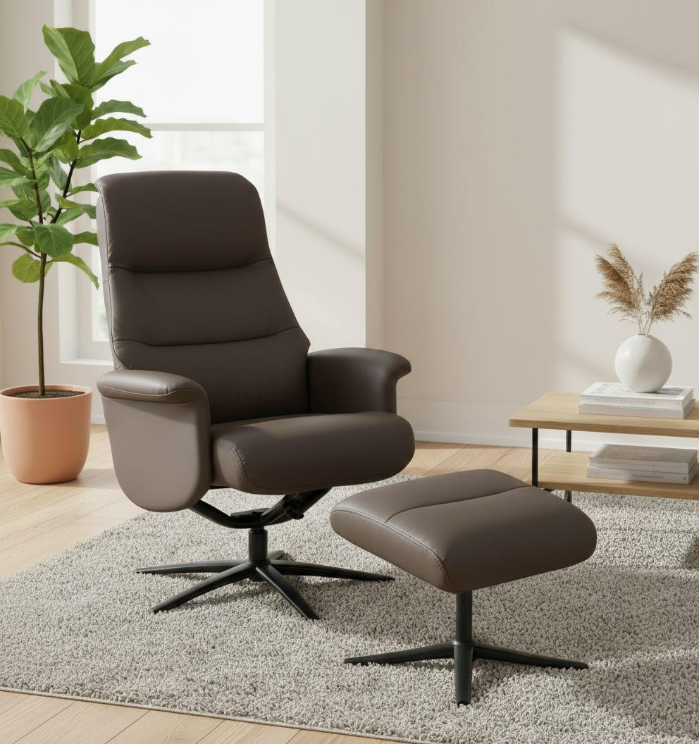 RELAXSESSELSET Lederlook Echtleder    - Schwarz/Braun, Design, Leder/Textil (76/107/79cm) - Livetastic