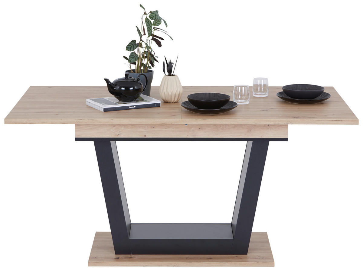 AUSZIEHTISCH Schwarz, Eiche Artisan rechteckig  ausziehbar  - Schwarz/Eiche Artisan, KONVENTIONELL, Holzwerkstoff (160-200/90/77,3cm) - home24