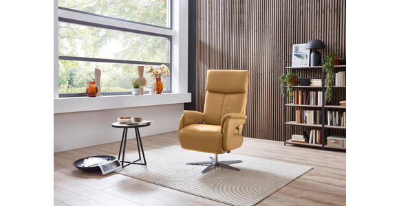 RELAXSESSEL in Leder Currygelb - Currygelb/Edelstahlfarben, Design, Leder/Metall (70/124/85cm) - Cantus