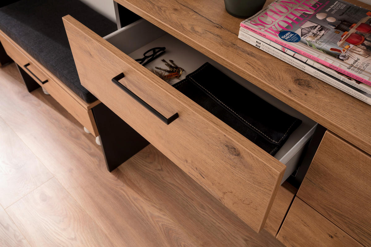 GARDEROBE 6-teilig  in 300/200/38 cm  - Eichefarben/Anthrazit, KONVENTIONELL, Holzwerkstoff (300/200/38cm) - Moderano