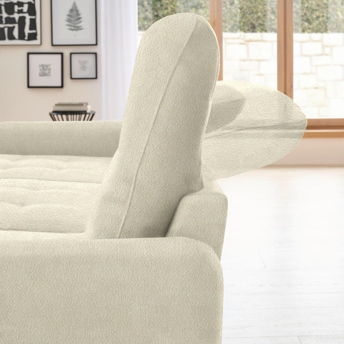 ECKSOFA Creme Flachgewebe  - Creme/Schwarz, KONVENTIONELL, Textil/Metall (190/254cm) - Livetastic