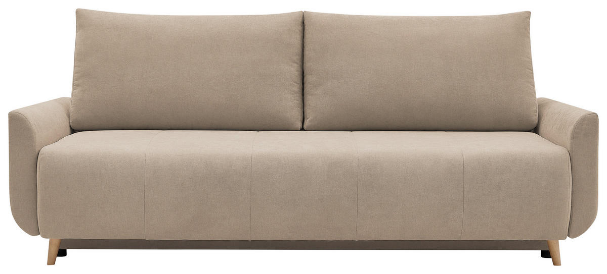 SCHLAFSOFA DUO Mikrofaser Hellbraun  inkl. Rückenkissen, Bettkasten, Schlaffunktion, Rücken echt  - Hellbraun/Naturfarben, Design, Textil (218/90/110cm) - P & B