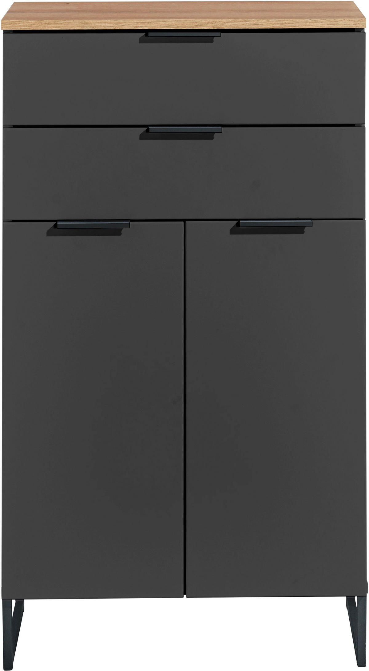 MIDISCHRANK 60/106/32 cm  - Eichefarben/Schwarz, KONVENTIONELL, Holzwerkstoff/Metall (60/106/32cm) - home24