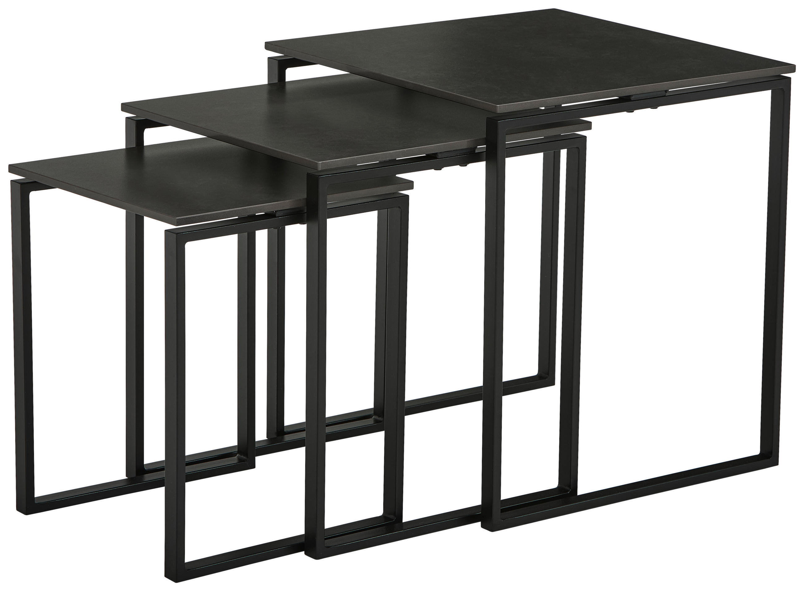 BEISTELLTISCHSET quadratisch Grau, Schwarz  - Schwarz/Grau, Trend, Keramik/Metall (50/43/36/50/43/36/55/50/45cm) - Novel