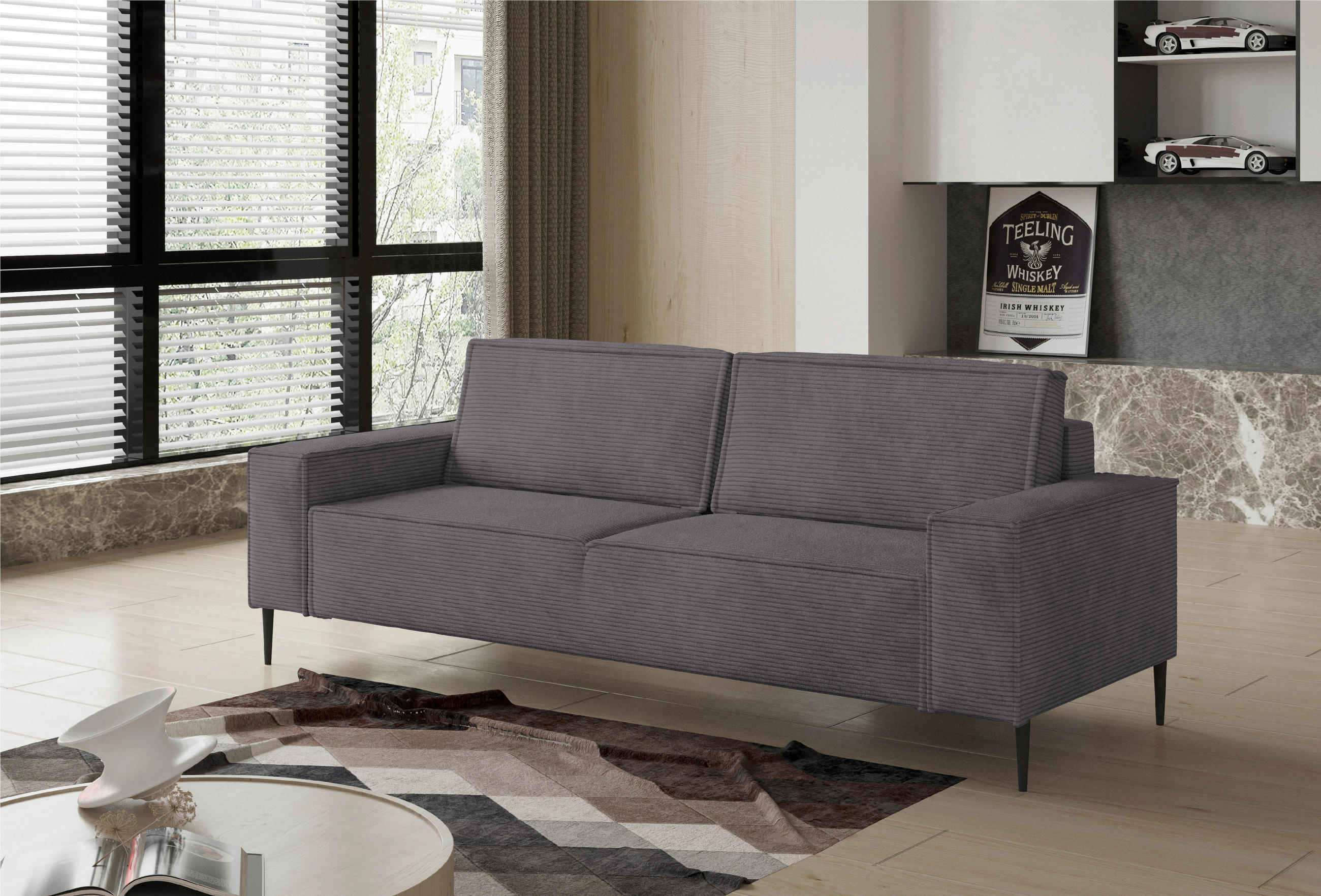 SCHLAFSOFA in Webstoff Grau  - Schwarz/Grau, Design, Textil/Metall (240/89/103cm) - Ti'me