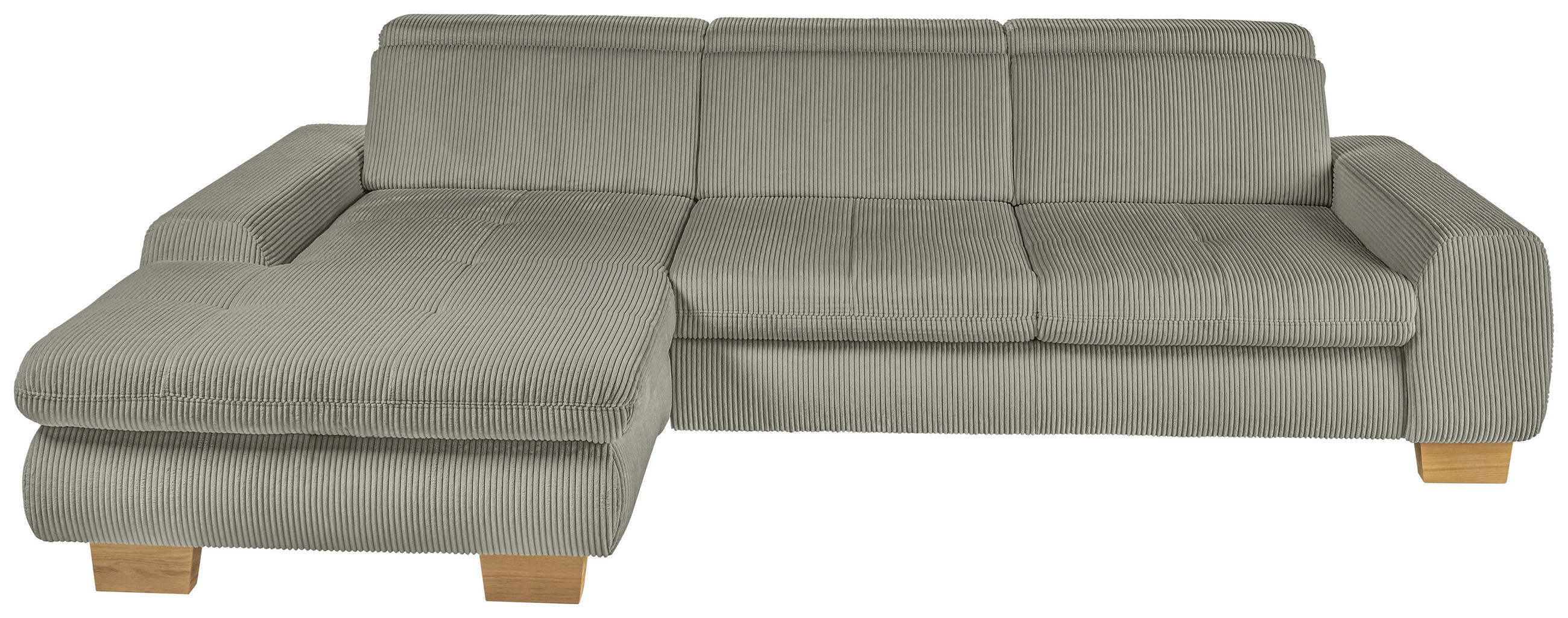 ECKSOFA Olivgrün Cord Rücken echt, Sitztiefenverstellung  - Eiche Bianco/Olivgrün, KONVENTIONELL, Holz/Textil (195/307cm) - SetOne by Musterring