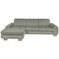 ECKSOFA Olivgrün Cord Rücken echt, Sitztiefenverstellung  - Eiche Bianco/Olivgrün, KONVENTIONELL, Holz/Textil (195/307cm) - SetOne by Musterring
