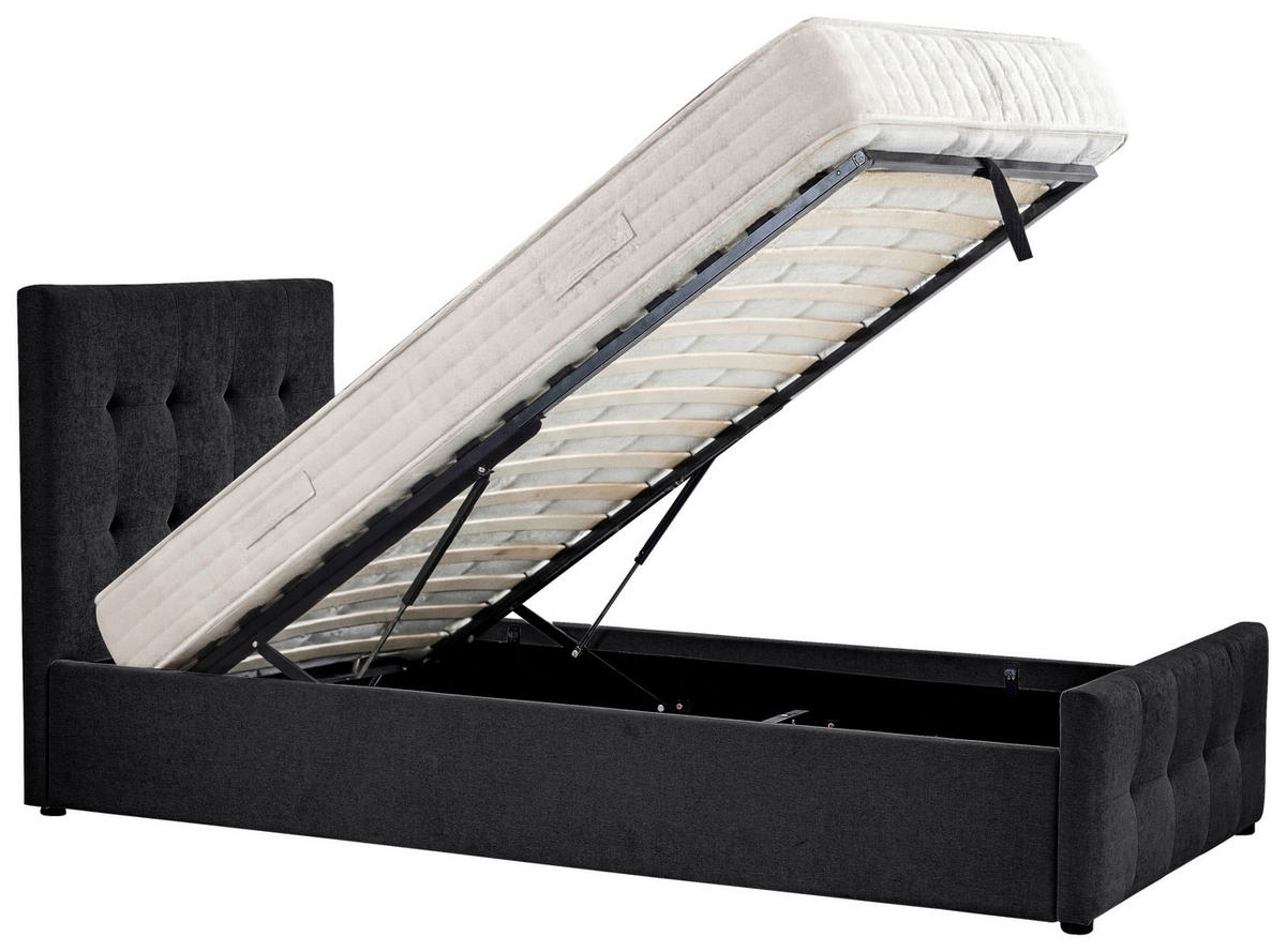 POLSTERBETT 90/200 cm,  in Dunkelgrau, Lattenrost, Bettkasten, gepolstertes Kopfteil,  - Dunkelgrau/Schwarz, Design, Holz/Kunststoff (90/200cm) - Boxxx