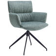 ARMLEHNSTUHL  Sitzfläche 360° drehbar, automatische Rückholfunktion Leinenoptik  - Schwarz/Olivgrün, Design, Textil/Metall (64/86/63cm) - Dieter Knoll
