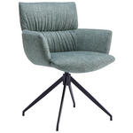ARMLEHNSTUHL  Sitzfläche 360° drehbar, automatische Rückholfunktion Leinenoptik  - Schwarz/Olivgrün, Design, Textil/Metall (64/86/63cm) - Dieter Knoll