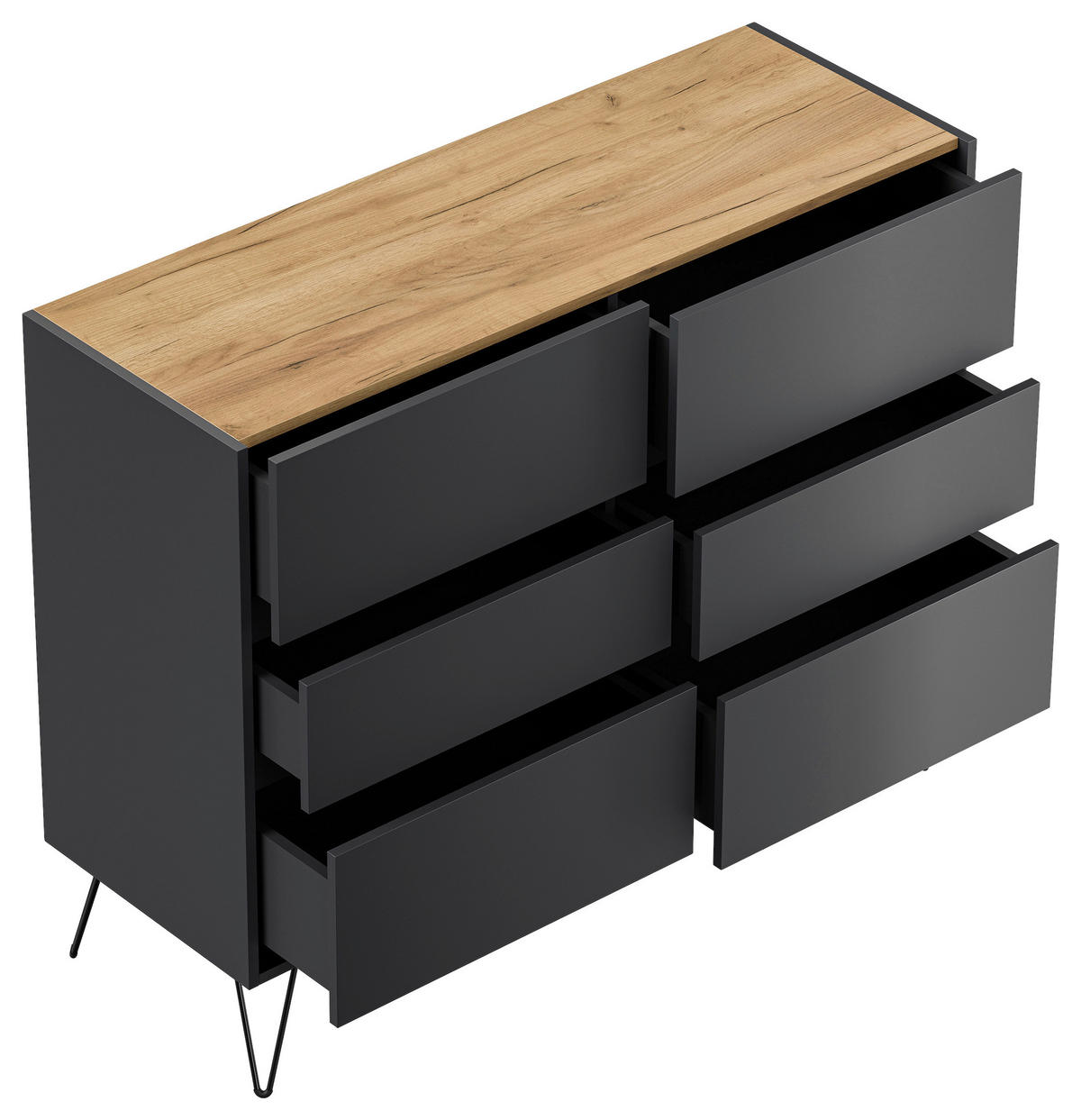 SIDEBOARD Posseik Industrial 120/93,6/42 cm 6 Schublade(n)  - Eichefarben/Graphitfarben, Design, Holzwerkstoff/Metall (120/93,6/42cm) - MID.YOU