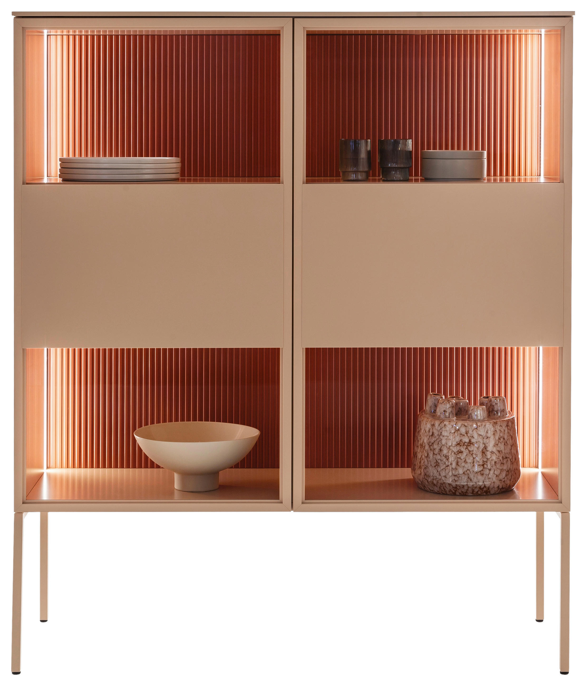 HIGHBOARD Beere, Beige  120/145/45 cm  - Beere/Beige, Design, Glas/Holz (120/145/45cm) - Schöner Wohnen