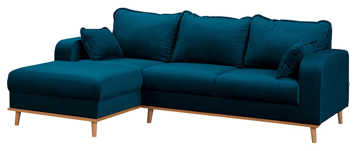 ECKSOFA in Mikrofaser Blau  150/230 cm  - Wengefarben/Blau, Design, Holz/Textil (150/230cm) - Livetastic