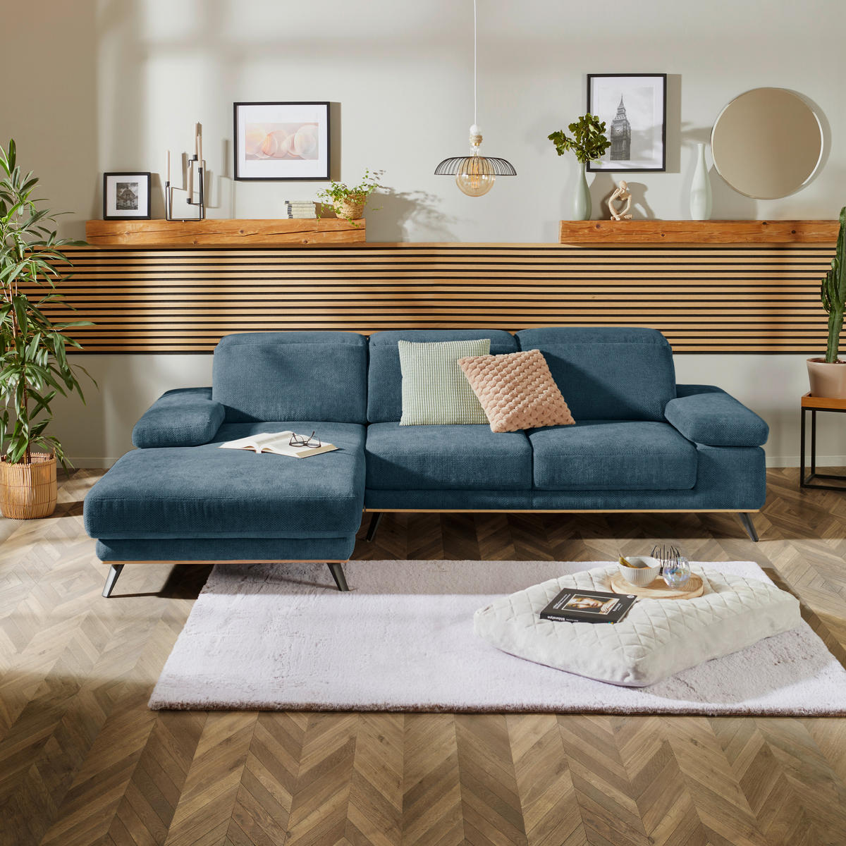 ECKSOFA ROYCE Blau Struktur  - Blau/Schwarz, MODERN, Textil/Metall (194/283cm) - MID.YOU