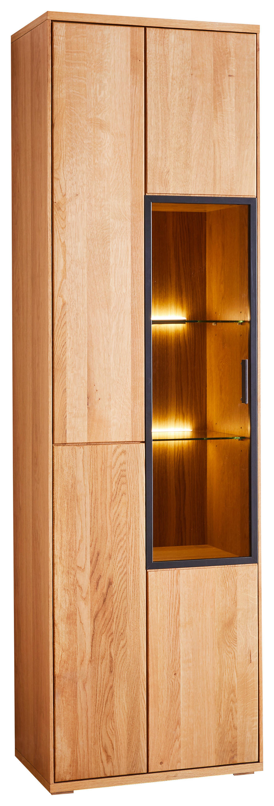 VITRINE Bastia in furniert, massiv, teilmassiv Wildeiche Eichefarben  - Dunkelgrau/Eichefarben, KONVENTIONELL, Glas/Holz (60/204/38cm) - Cantus