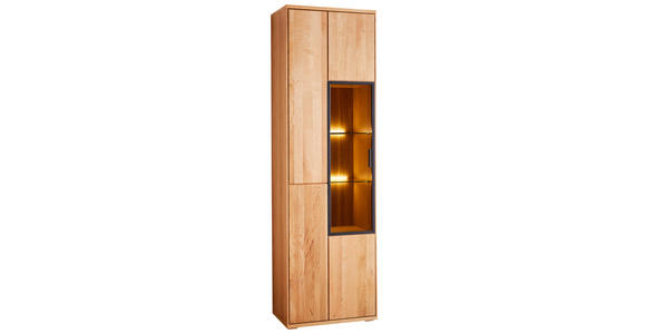 VITRINE Bastia in furniert, massiv, teilmassiv Wildeiche Eichefarben  - Dunkelgrau/Eichefarben, KONVENTIONELL, Glas/Holz (60/204/38cm) - Cantus