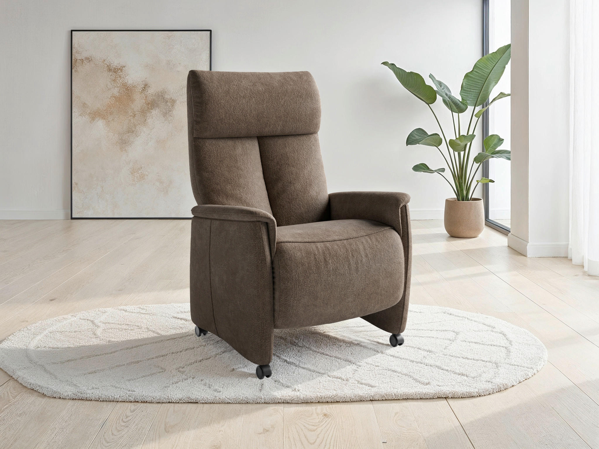 RELAXSESSEL TV CREMONA COMFORT E M2 Mikrofaser Kopfteilverstellung, Fußteilverstellung, Rücken echt    - Schwarz/Braun, Basics, Kunststoff/Textil (76/112/84cm) - Sit & More
