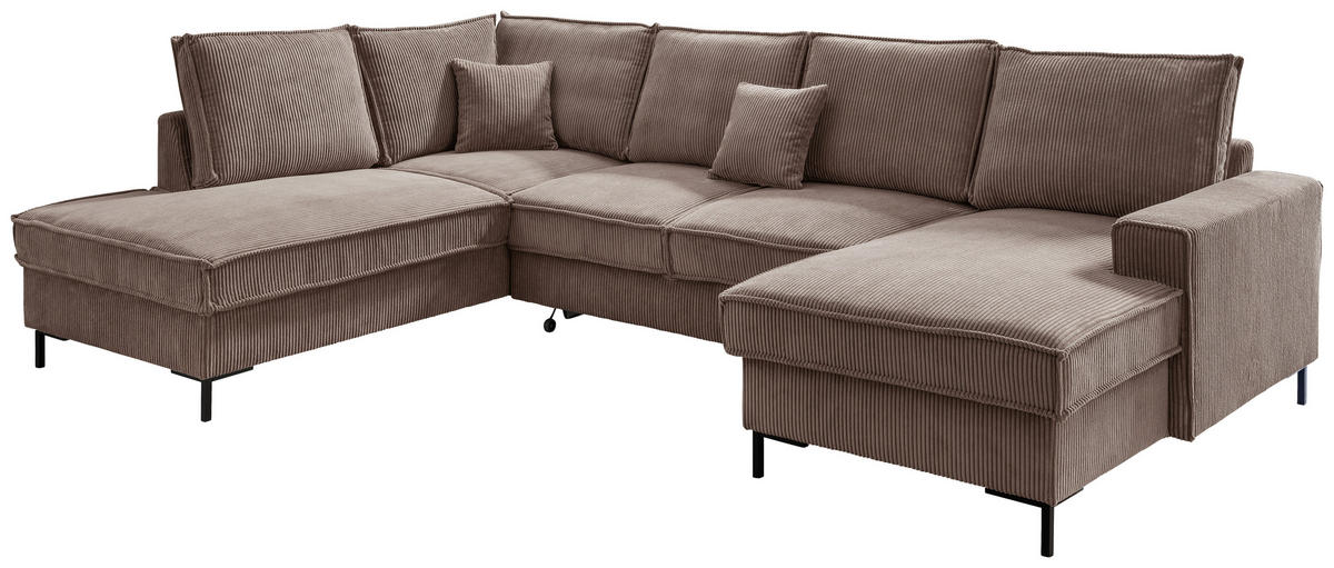 SJEDEĆA GARNITURA tekstil  sivo-smeđa   - sivo-smeđa/crna, Moderno, tekstil/metal (198/309/150cm) - MID.YOU