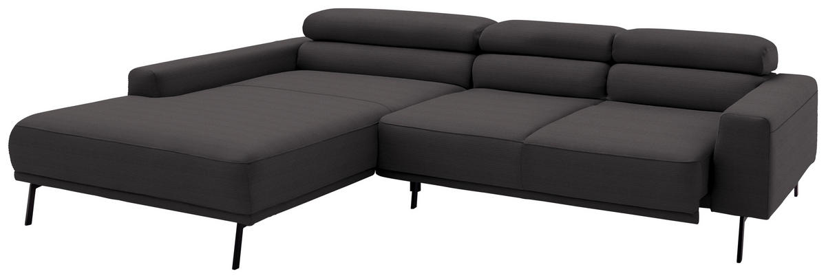 ECKSOFA Cord Dunkelbraun  - Dunkelbraun/Schwarz, Design, Textil/Metall (215-217/293cm) - Schöner Wohnen