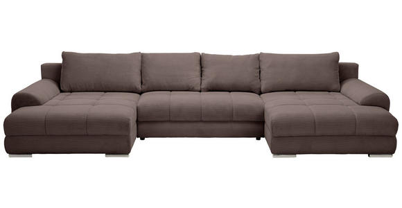 WOHNLANDSCHAFT  in Cord Graubraun  - Chromfarben/Graubraun, KONVENTIONELL, Kunststoff/Textil (180/376/180cm) - Carryhome