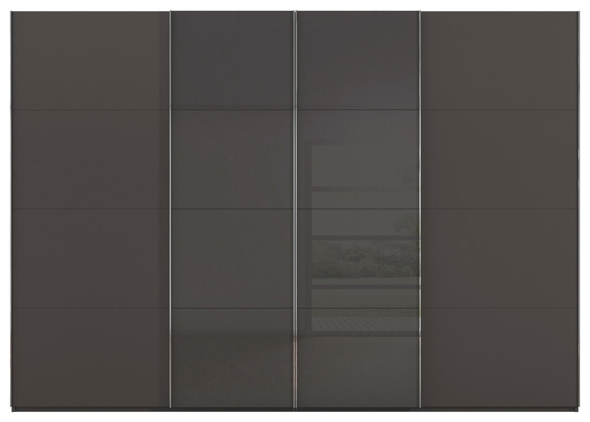 SCHWEBETÜRENSCHRANK 316/223/68 cm 4-türig Graphitfarben, Schwarz  - Chromfarben/Graphitfarben, KONVENTIONELL, Glas/Holzwerkstoff (316/223/68cm) - Novel