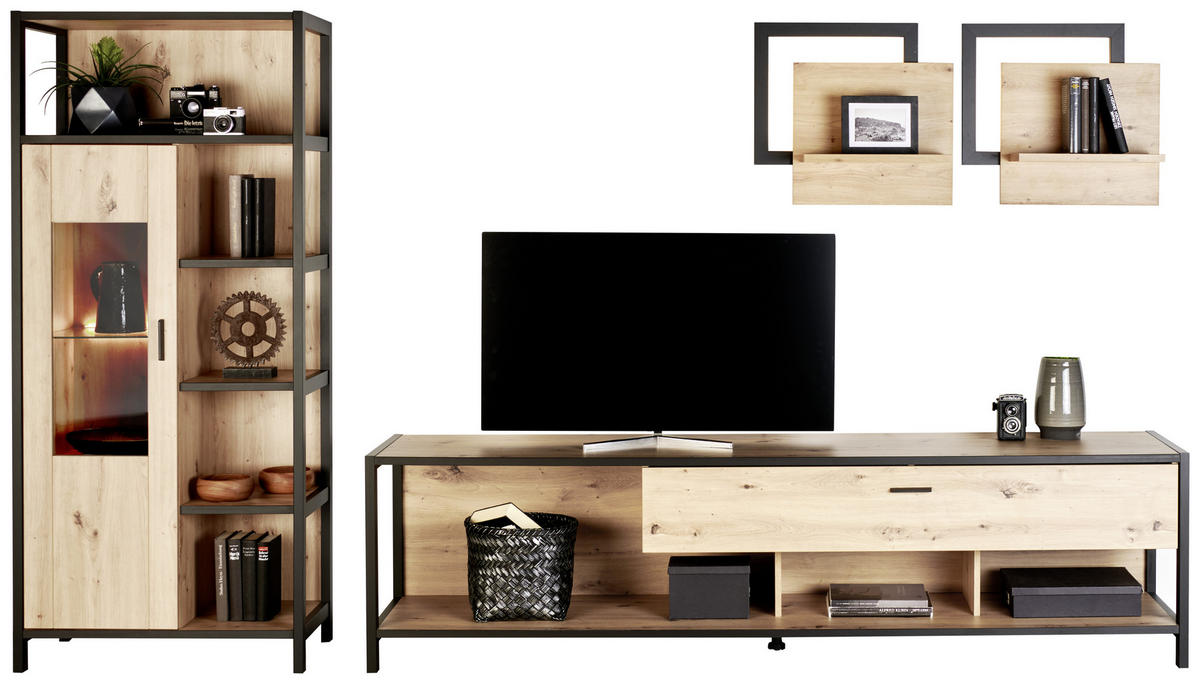 REGAL ZA DNEVNI BORAVAK antracit, divlji hrast   - antracit/divlji hrast, Moderno, staklo/drvni materijal (300/172/46cm) - Carryhome