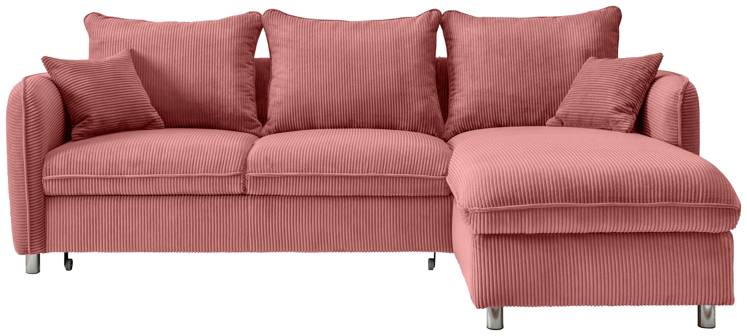 ECKSCHLAFSOFA in Cord Koralle  - Chromfarben/Koralle, Modern, Textil/Metall (254/160cm) - Livetastic