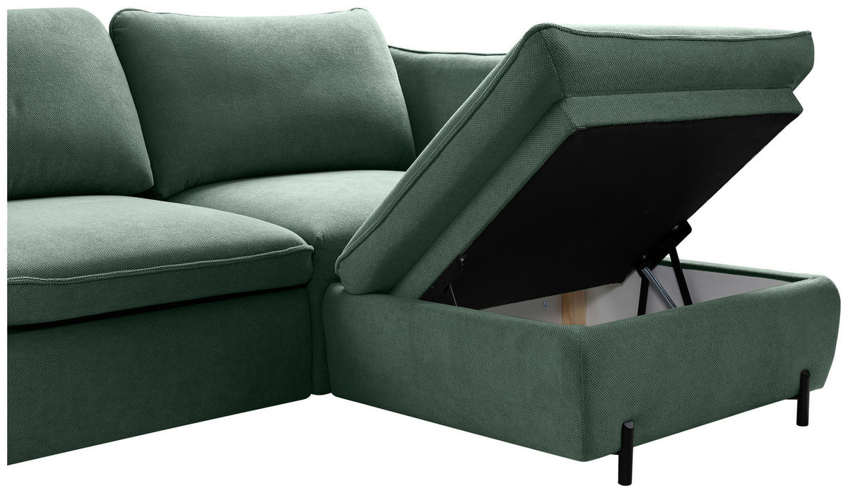 ECKSOFA in Grün  - Schwarz/Grün, Modern, Textil/Metall (262/178cm) - MID.YOU