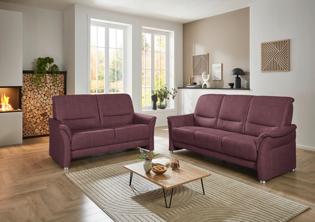 2,5-SITZER  in Flachgewebe Weinrot  - Weinrot/Alufarben, KONVENTIONELL, Textil/Metall (172/96/93cm) - Beldomo Premium