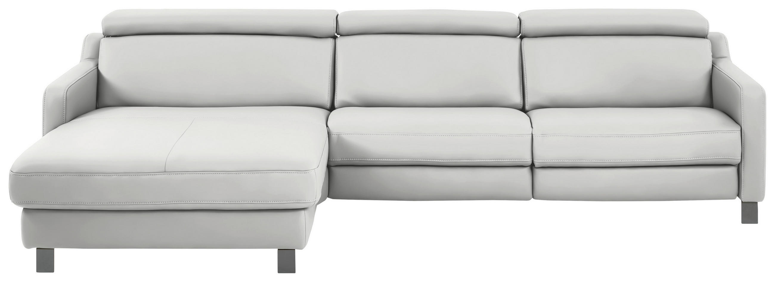 ECKSOFA in Echtleder Hellgrau  - Hellgrau/Schwarz, Design, Leder/Metall (176/291cm) - Valdera