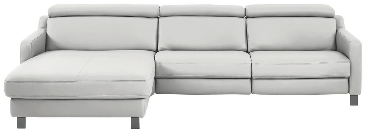 ECKSOFA in Echtleder Hellgrau  - Hellgrau/Schwarz, Design, Leder/Metall (176/291cm) - Valdera