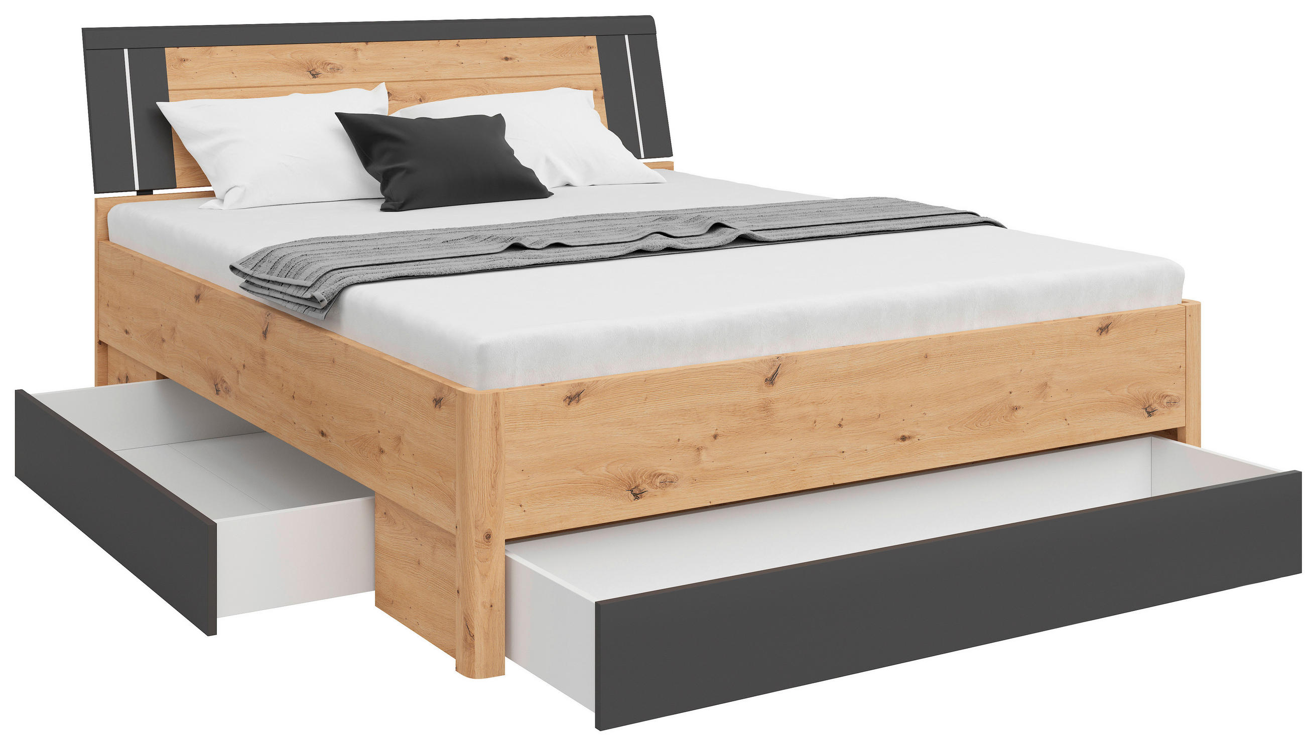 STAURAUMBETT 160/200 cm  in Graphitfarben, Eiche Artisan  - Graphitfarben/Eiche Artisan, KONVENTIONELL, Holzwerkstoff (160/200cm)