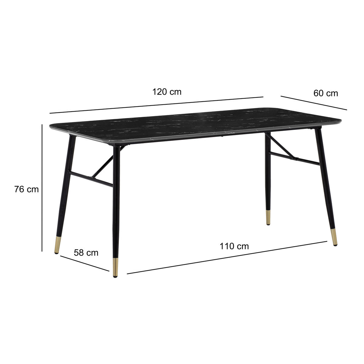JÍDELNÍ STŮL, černá, 120/76/60 cm - černá/barvy zlata, Design, kov/kompozitní dřevo (120/76/60cm) - MID.YOU