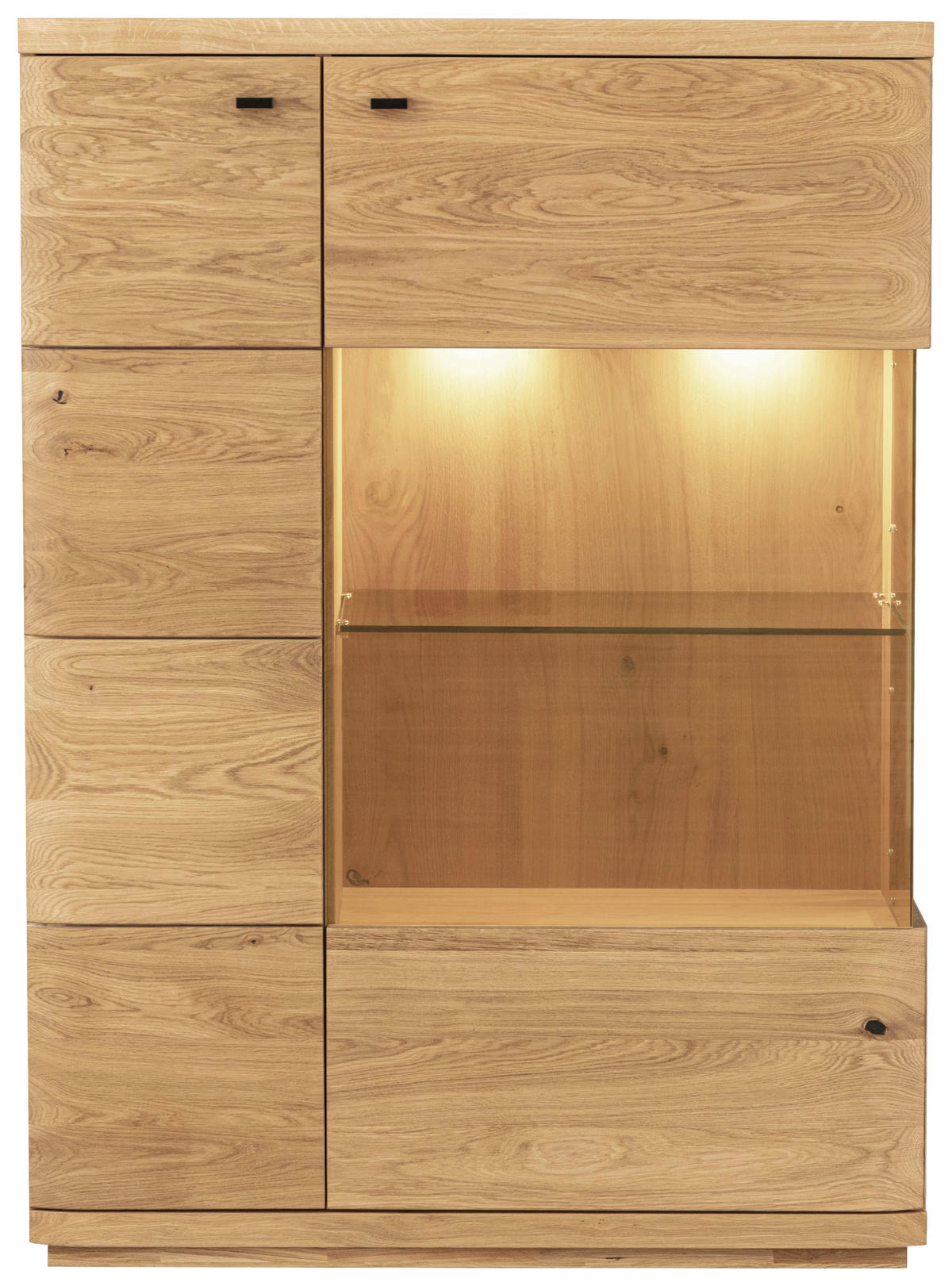 HIGHBOARD Eichefarben  99/141/38 cm  - Eichefarben/Schwarz, Natur, Glas/Holz (99/141/38cm) - Linea Natura