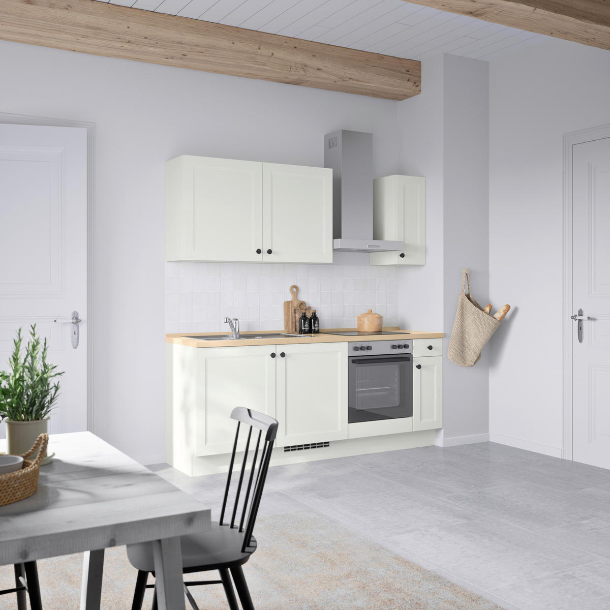 KÜCHENBLOCK Cascada 210 cm  in Weiß, Eichefarben  - Eichefarben/Schwarz, MODERN, Holzwerkstoff/Metall (210cm) - Nobilia