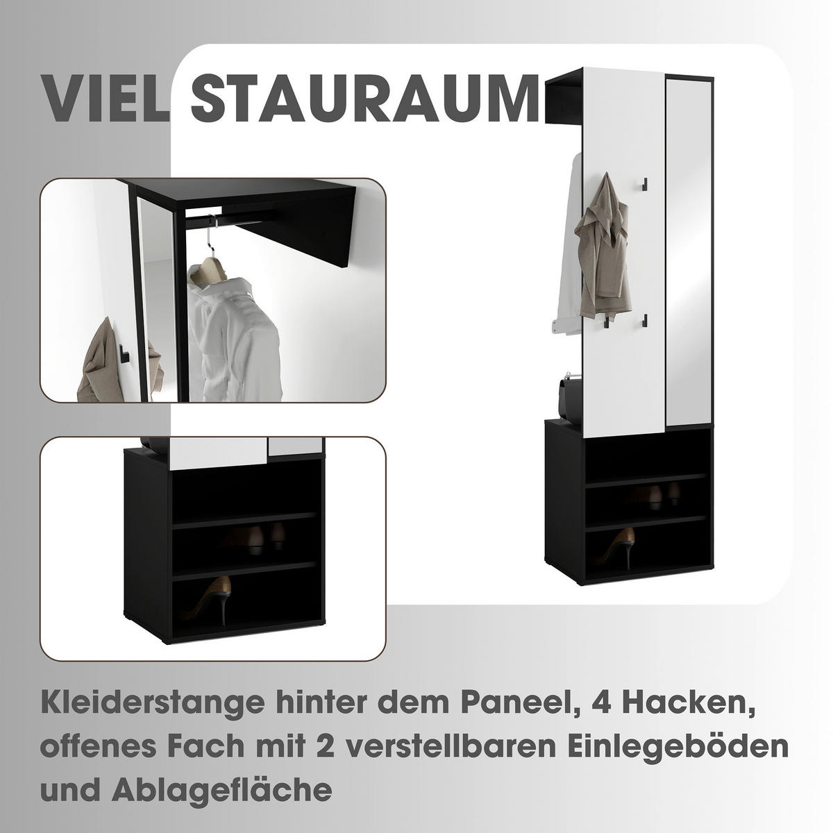 GARDEROBE  in 55/187,5/40,5 cm  - Schwarz/Weiß, Design, Holzwerkstoff (55/187,5/40,5cm) - MID.YOU