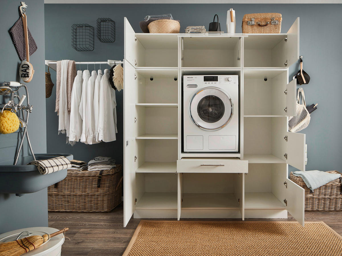 WASCHMASCHINENSCHRANK 67,5/162/67,5 cm  in Weiß  - Silberfarben/Schwarz, Design, Holzwerkstoff/Kunststoff (67,5/162/67,5cm)