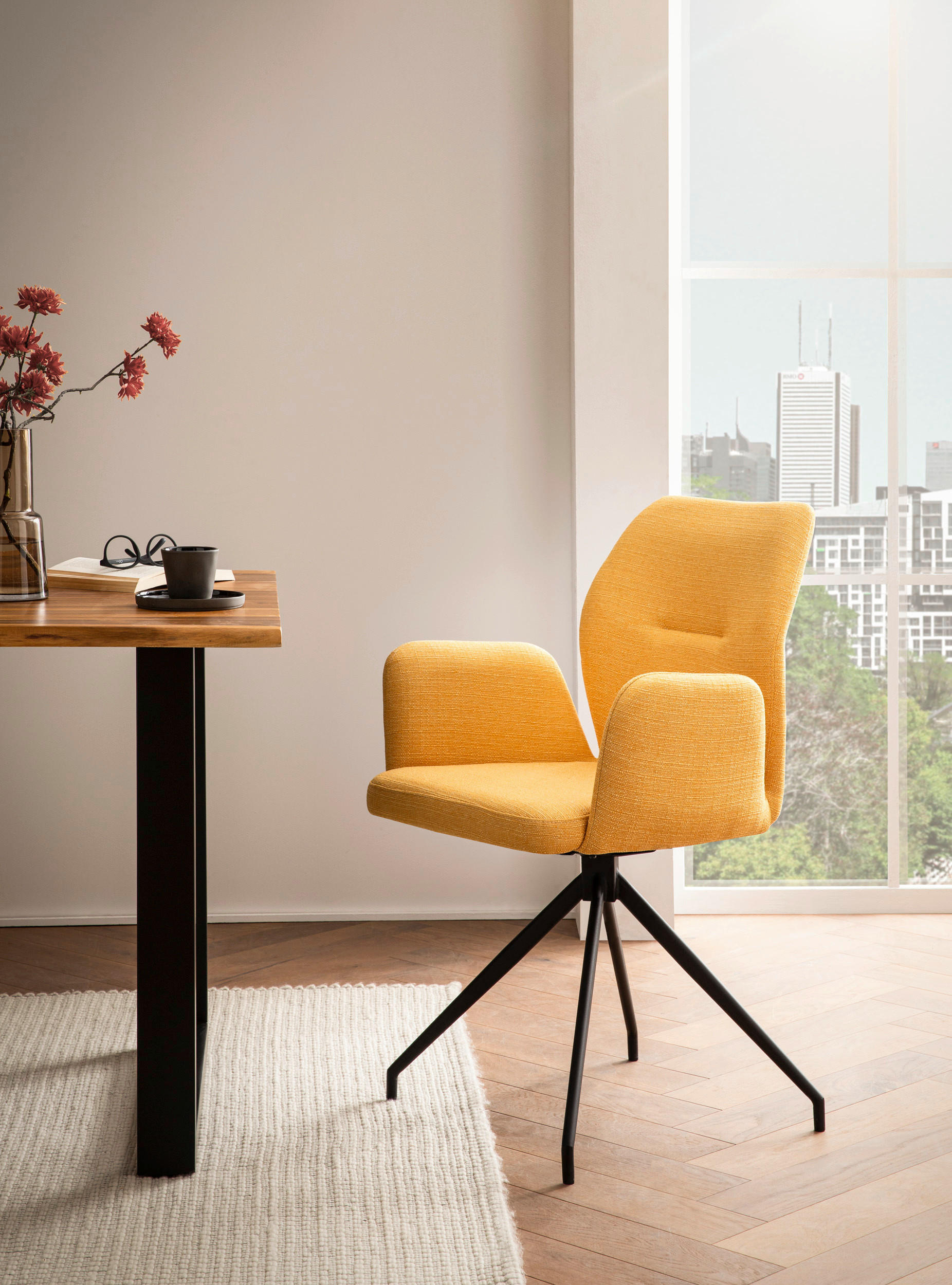 OTOČNÁ STOLIČKA, tkaná textília, žltá - čierna/žltá, Modern, kov/textil (59/88/58cm) - Livetastic